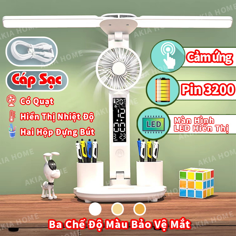 AKIA Đèn Học Để Bàn Chống CậnThịĐèn học tích điệnchống cận Có màn hình LCD hiển thị đa thông tin dung lượng khủng 3200mAh bảo vệ thị lực