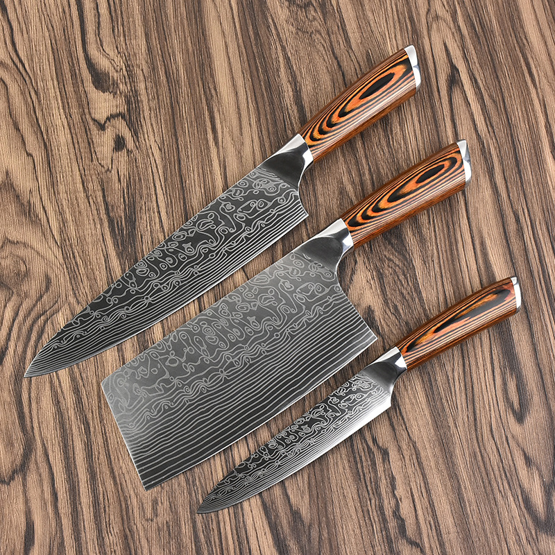 DAO - DAO BẾP - BỘ 3 DAO BẾP NHẬT THÉP DAMASCUS BDT2 HÀNG ĐỘC 6699