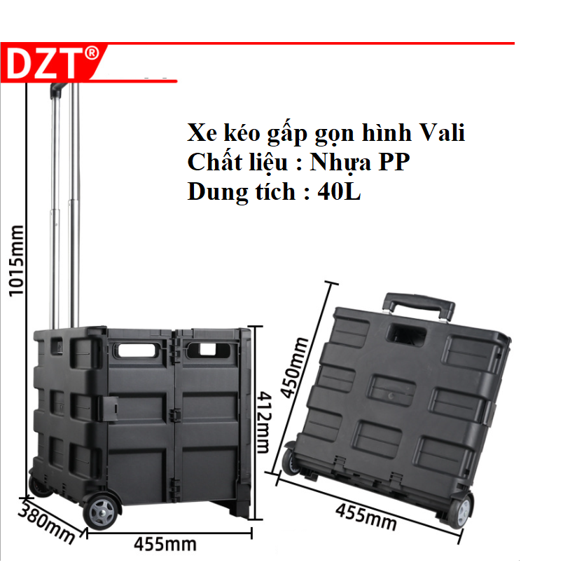 Xe Kéo Gấp Gọn Hình Vali Độc Đáo - Thùng Đựng Đồ VALI Kéo Đa Năng dùng trên ô tô, đi Siêu Thị Tiện Lợi