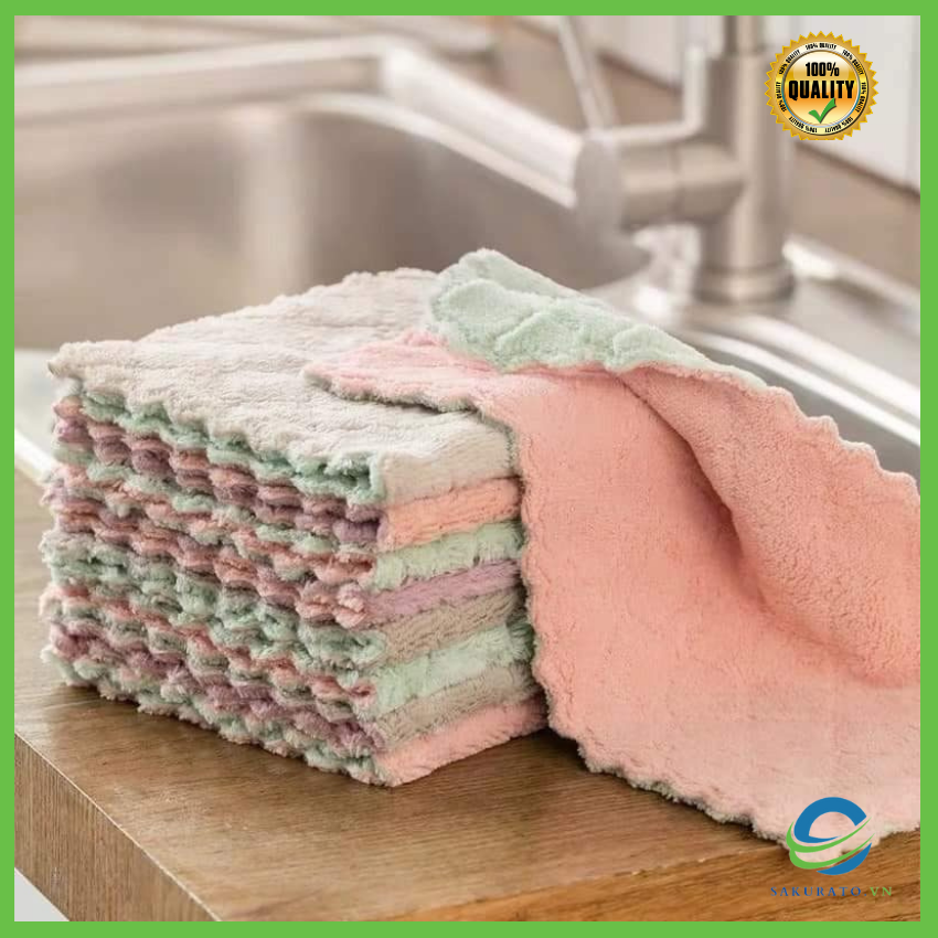 Set 10 Khăn Lau Bếp Đa Năng Mềm Mại Thấm Hút Tốt, Khăn Lau Đa Năng Nhà Bếp 2 Mặt Chống Dính Dầu Mỡ Nhanh Khô