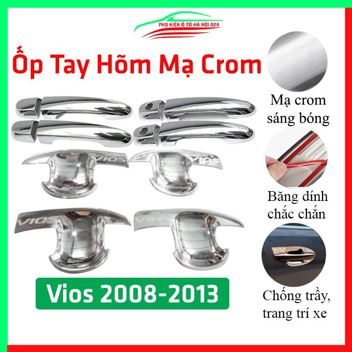 Ốp tay nắm cửa, hõm cửa ô tô Vios 2008-2013 mạ crom trang trí, dán chống trầy xước cửa xe hơi
