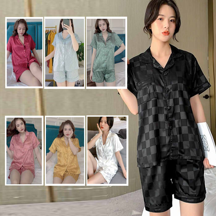 SQ019 Set đồ bộ lụa gấm satin pijama cộc tay quần đùi ngắn mặc nhà sang chảnh Bộ ngủ nữ các màu pizama hot hit
