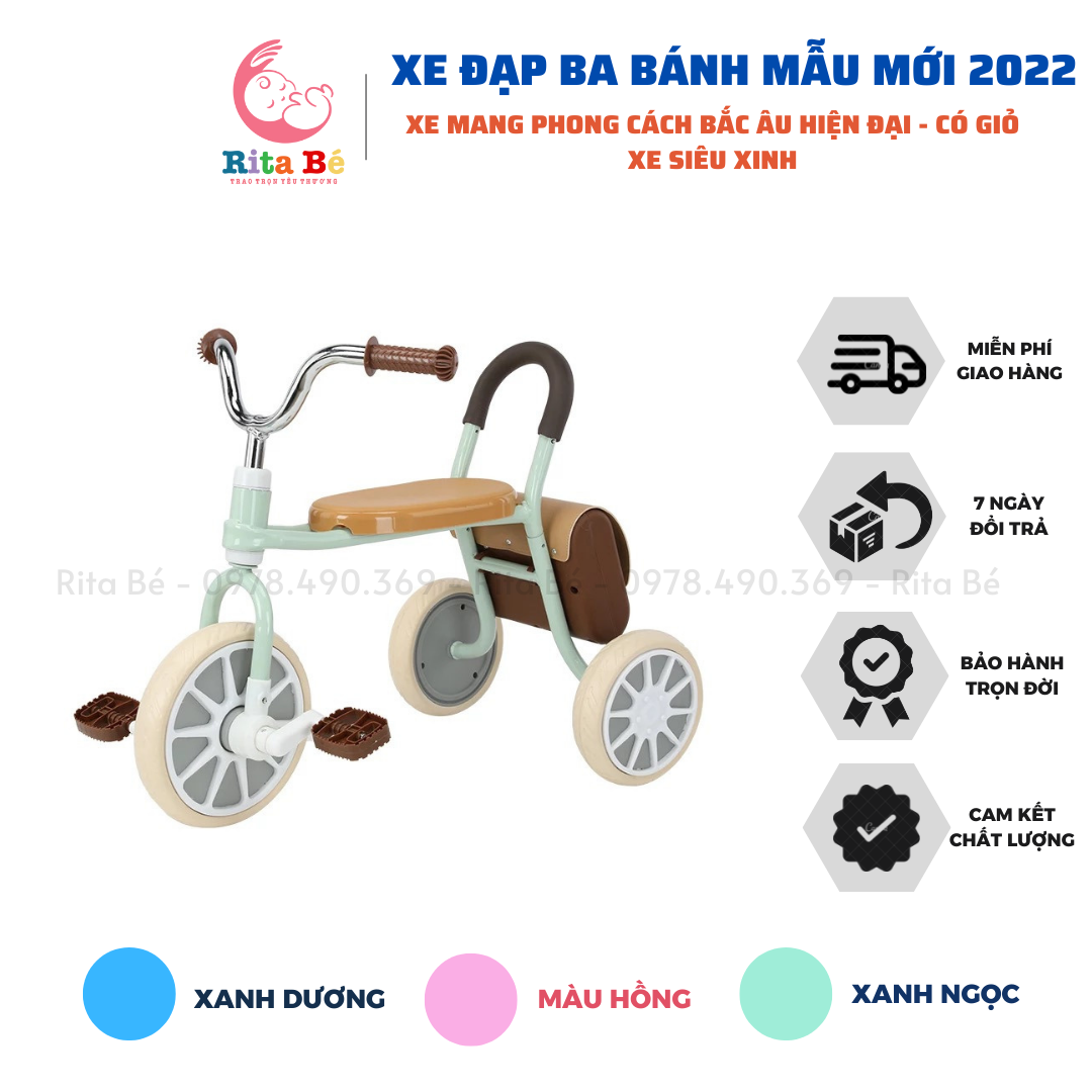 Xe đạp ba bánh xuất Nhật , xe đạp cho bé từ 1-6tuổi - Siêu dễ thương,xinh xắn,đáng yêu, xe có cán đẩy cho bé