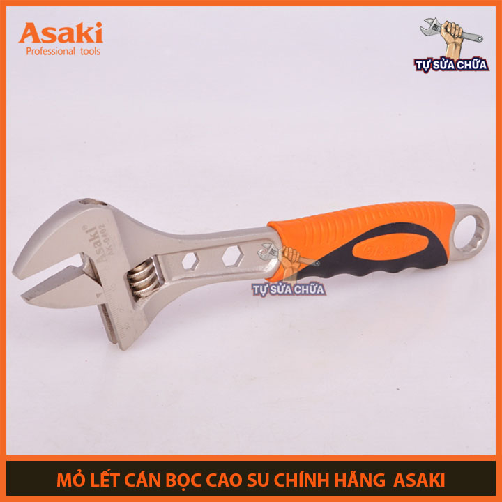 Mỏ lết đa năng cao cấp cán bọc cao su chống trượt, hàng chính hãng Asaki đủ size 6 inch, 8 inch, 10 inch, 12 inch