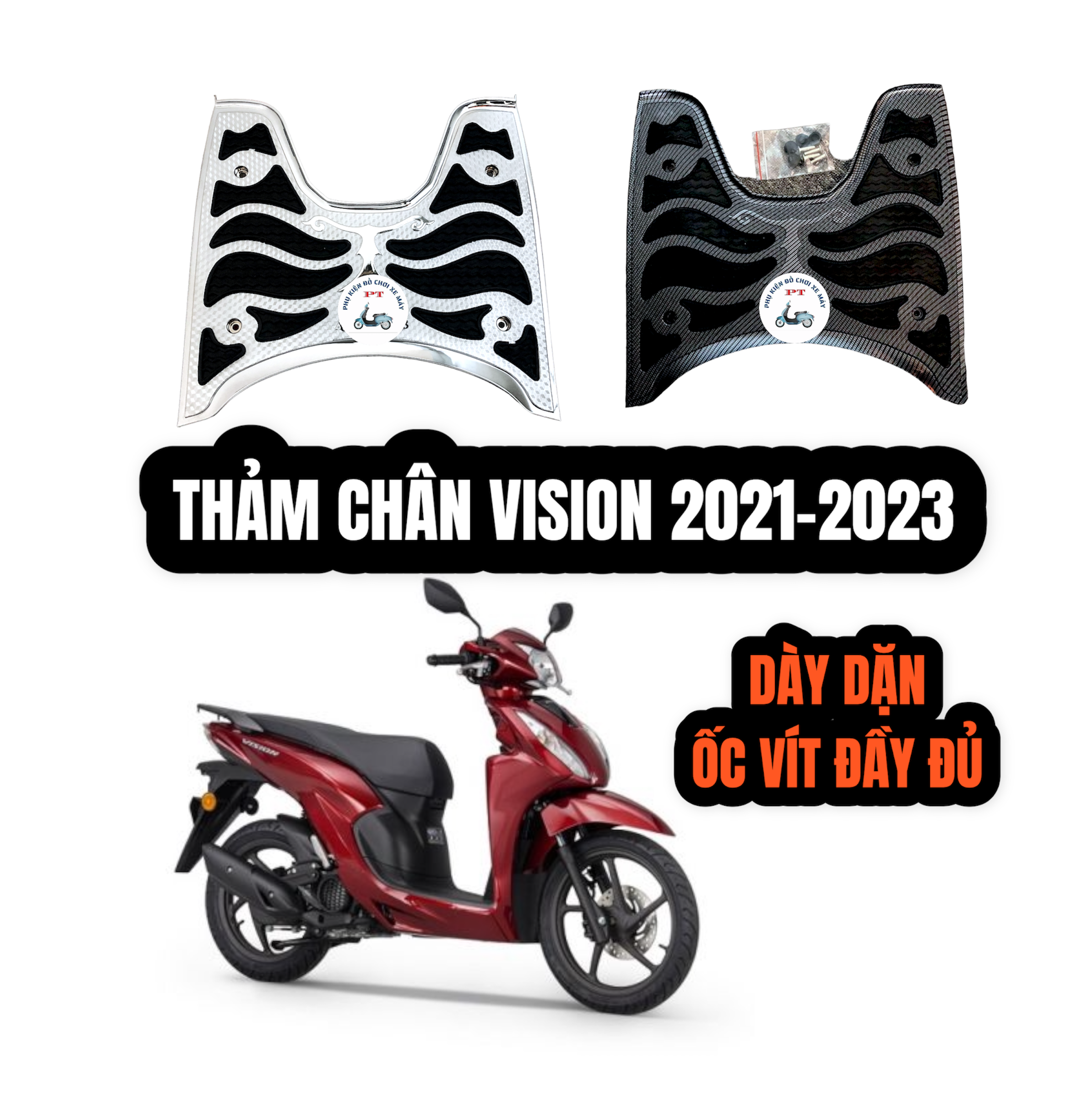 Thảm Để Chân Xe Vision 2023 (Dùng chung Vision 2021, 2022) - Cao Su Dày Indo - Lót Sàn, Lót Chân, Gác Chân Trước Cao Su Xe Máy