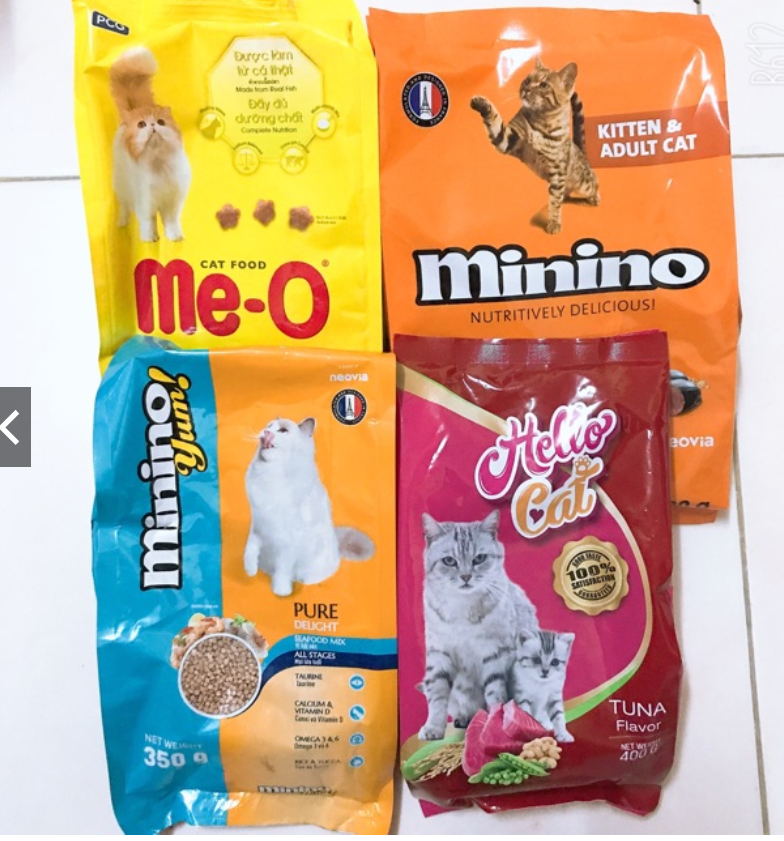 COMBO 4 loại thức ăn hạt cho mèo (Minino, Meo, Minino Yum, Hello Cat)
