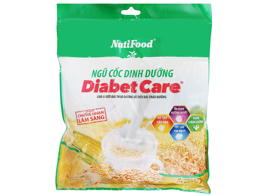2 gói Ngũ cốc dinh dưỡng nguyên cám NutiFood Diabet Care bịch 400g - Dinh dưỡng cho người tiểu đường, tích điểm mua hàng tư nhà bán)