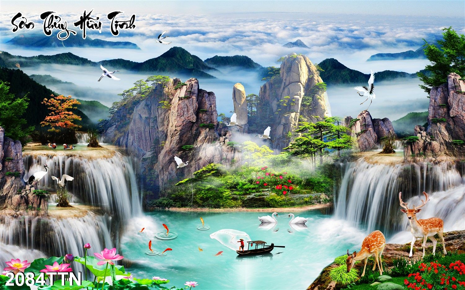 Rẻ vô địch-tranh dán tường 3d - phong cảnh sơn thủy hữu tình - chất liệu tranh decal bóc dán - phù hợp với mọi không gian - m2084
