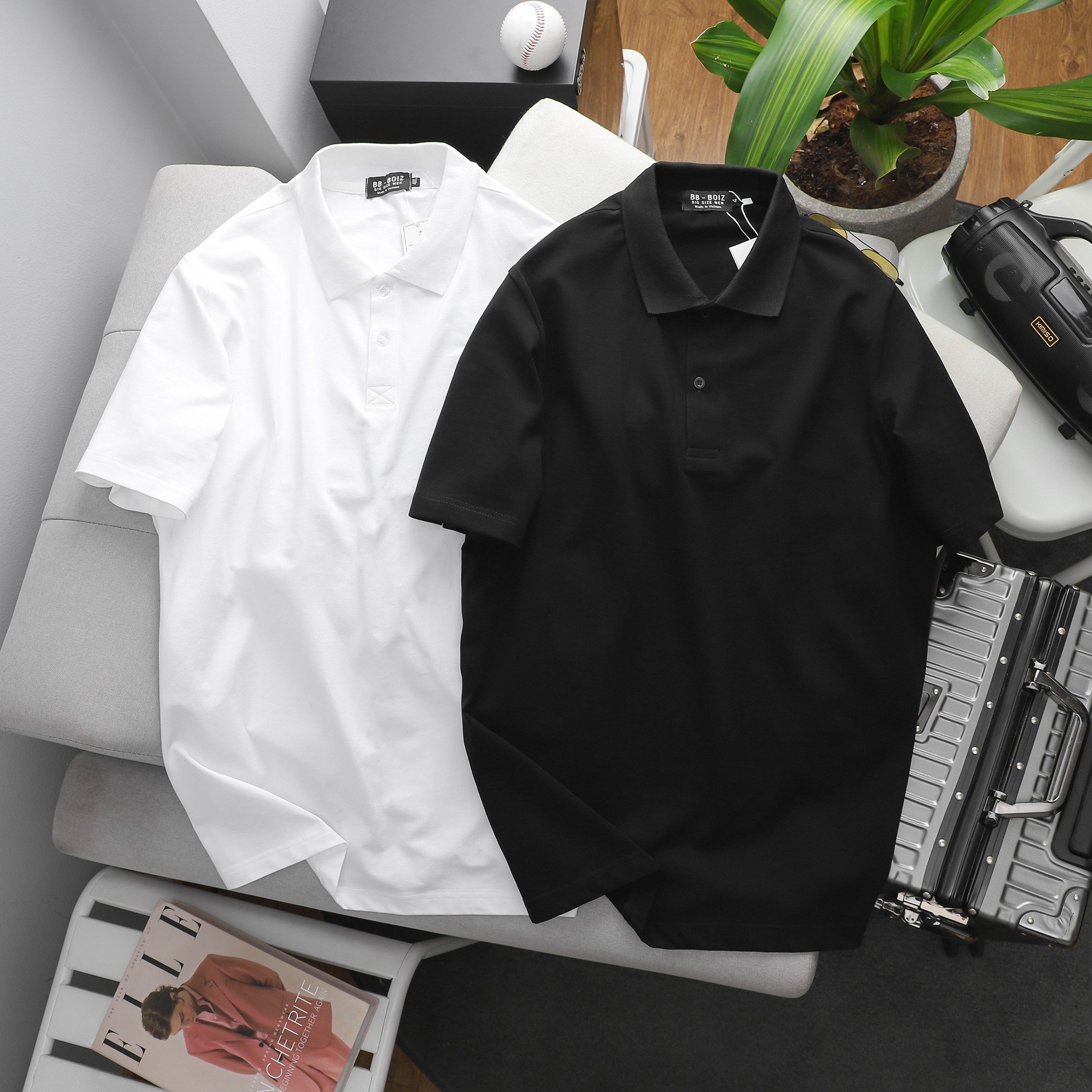 BIGSIZE - Áo thun polo trơn tay không bo chất cotton 100% trắng đen nam size lớn, bigsize 80 - 130kg