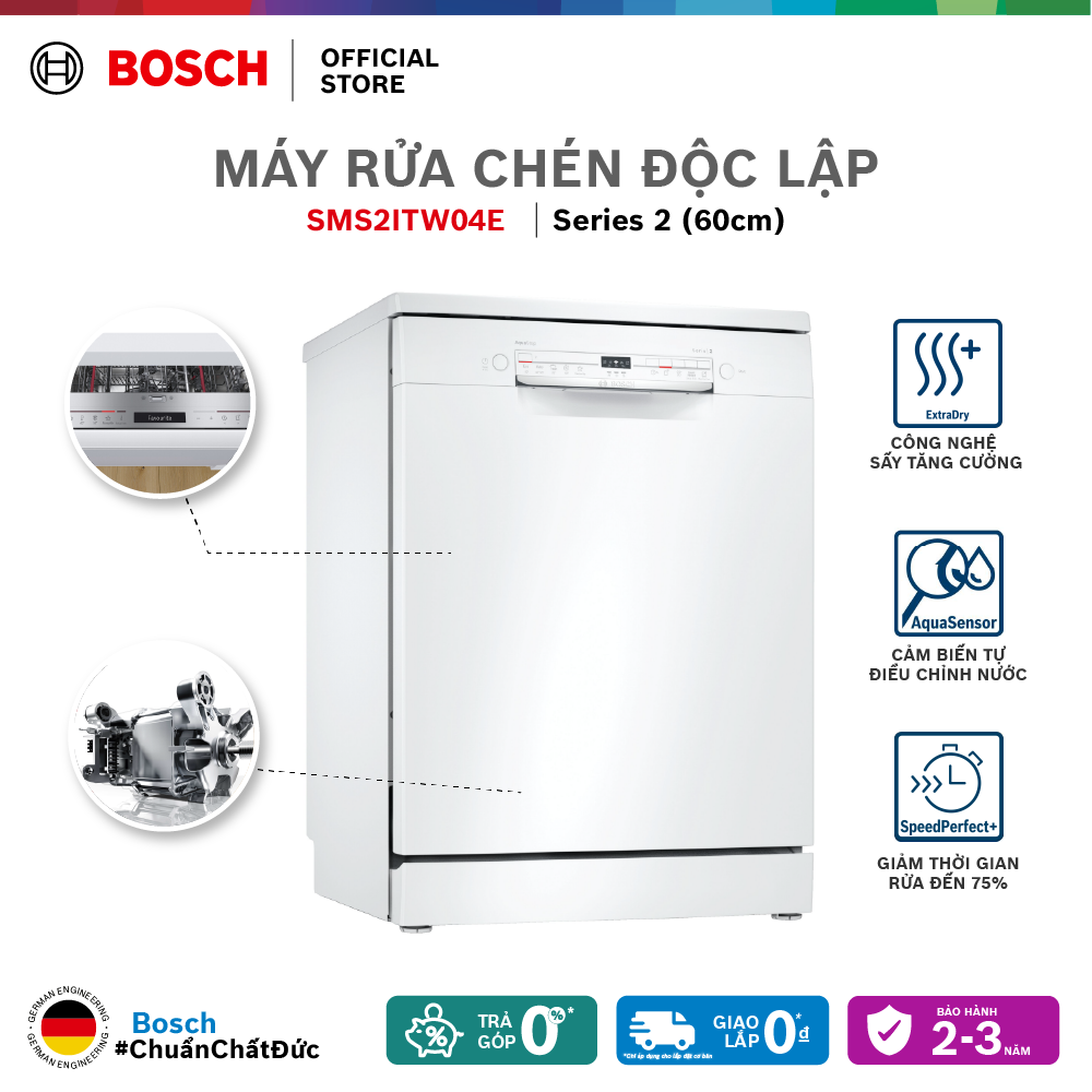  Máy Rửa Chén Bát Độc Lập 12 bộ Bosch SMS2ITW04E - Series 2  60cm  - Hàng chính hãng 
