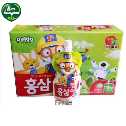 Hộp 10 Túi Nước Hồng Sâm Trẻ Em Pororo Paldo (VỊ TÁO)