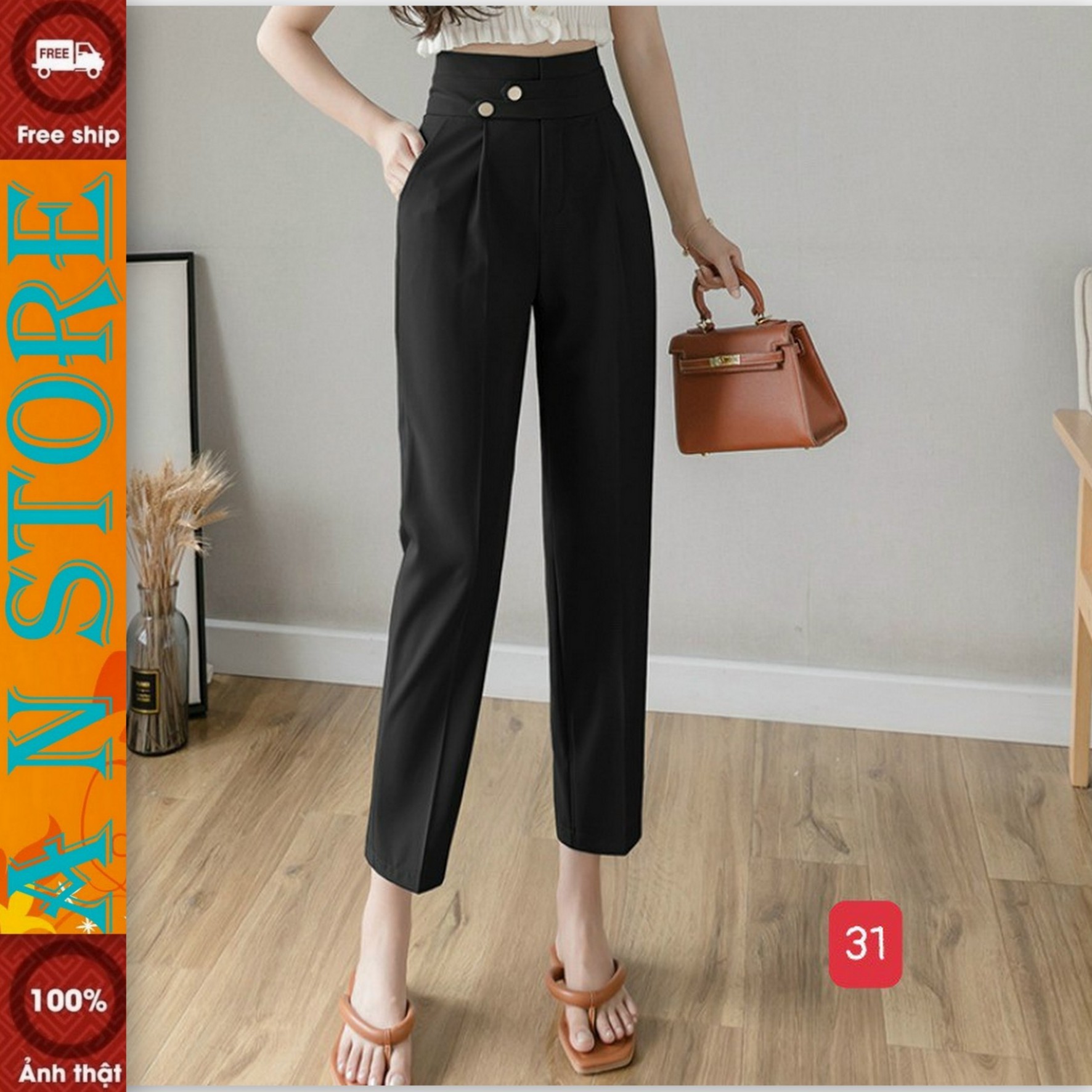 [HCM] Quần tây nữ ống suông vải Tuyết mưa cao cấp M31, quần baggy lưng cao phong cách hàn quốc-Thời trang AN NHIÊN STORE 9999 AN779100