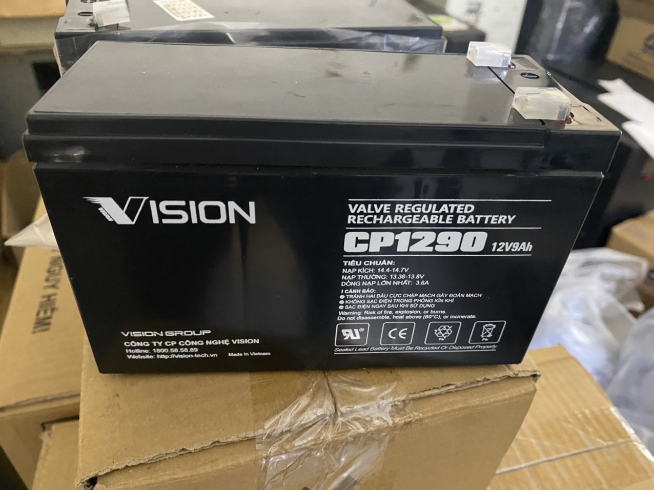 Bình ắc quy Vision 12V9Ah CP1290 mới 100% xài cho UPS, Xe đạp điện