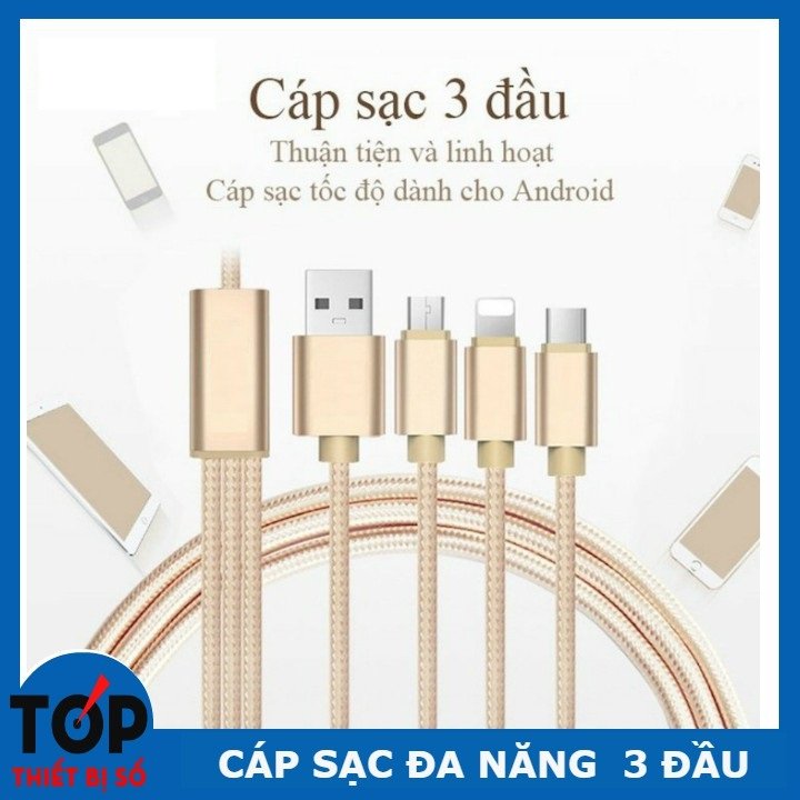 (GIÁ TỐT ) CÁP SẠC 3 ĐẦU - Dây sạc đa năng hỗ trợ sạc nhanh 3 trong 1