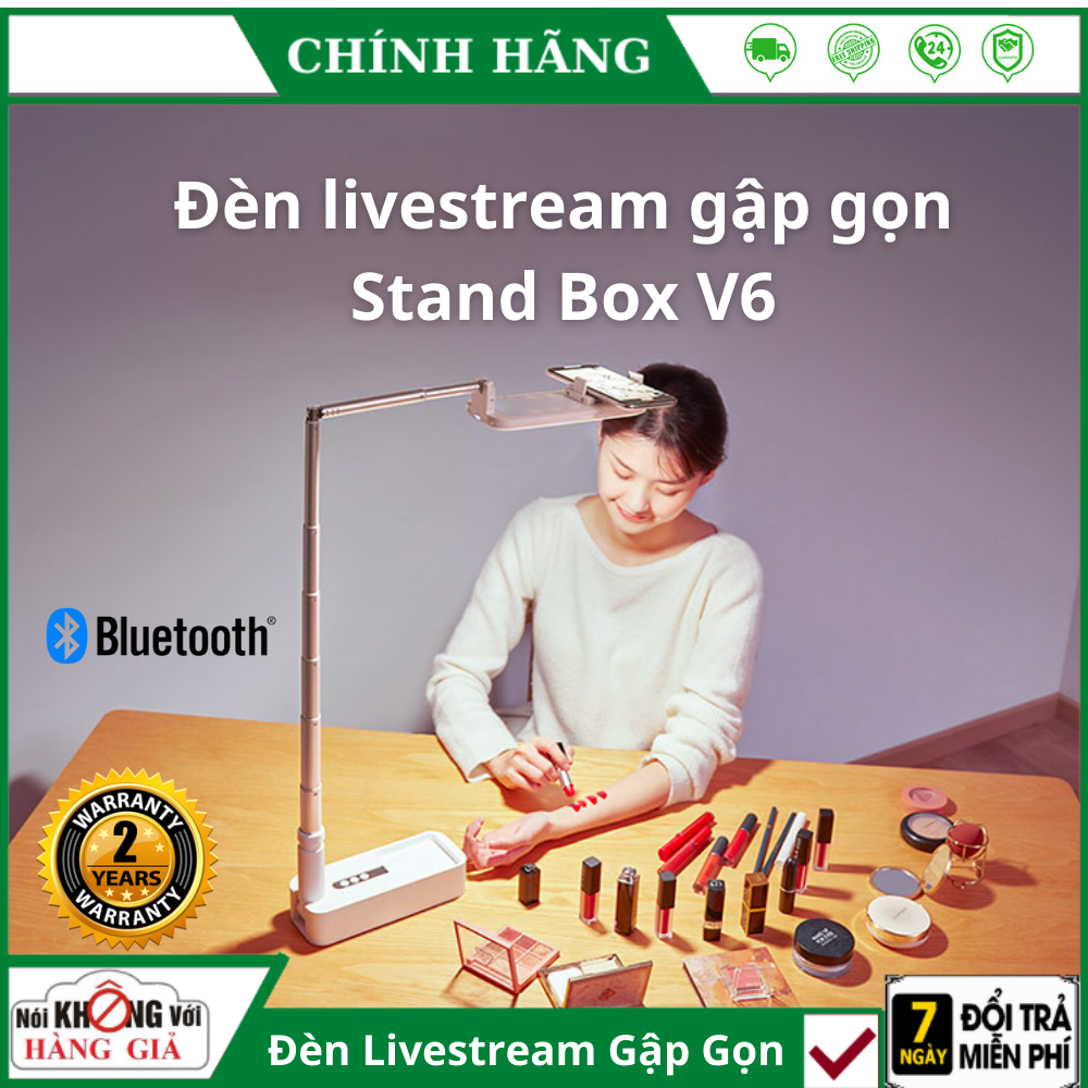 Đèn LiveStream gấp gọn Đa Năng Standbox V6 - điều khiển chụp ảnh từ xa có tay đỡ nằm ngang gập gọn đa năng xoay 360 độ - Đèn LiveStream 3 Trong 1 , Đèn LiveStream Bán Hàng
