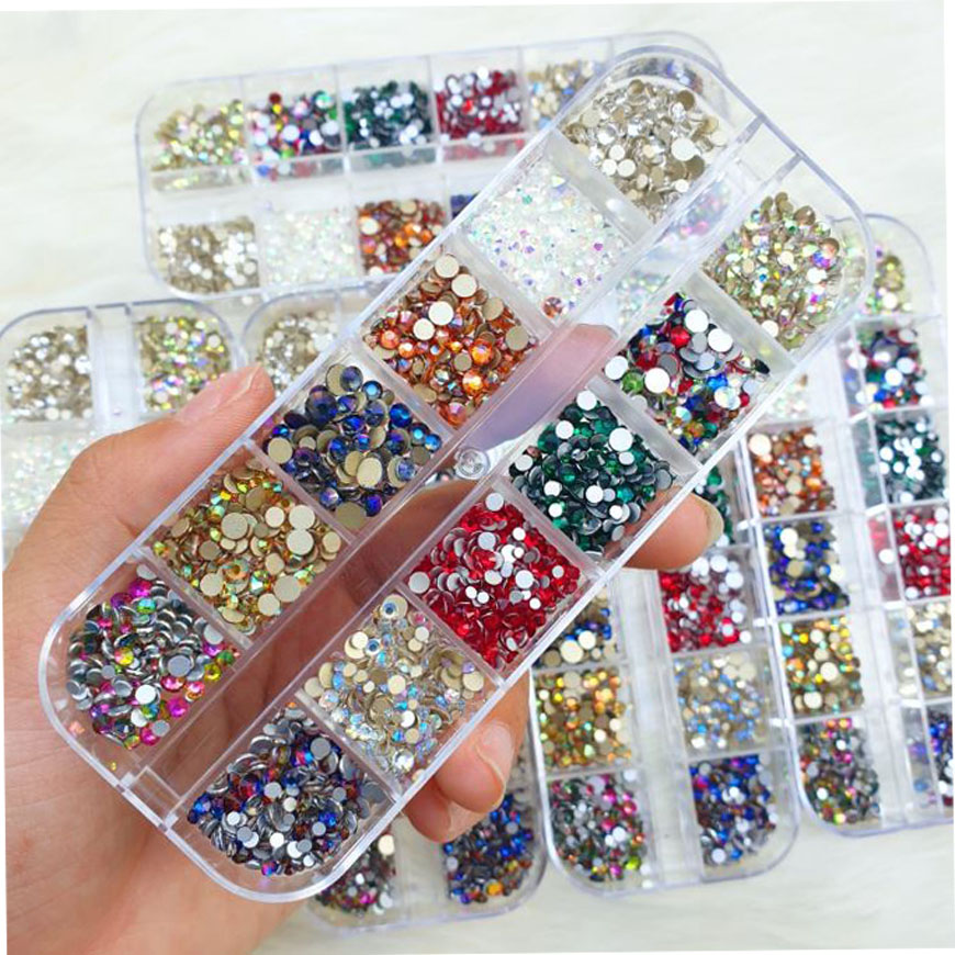 Đá chân keo mix size mix màu khay 12 ô ,Set đá 12 ô nhiều màu - Khay đá chân keo 12 ô mix màu mix size 1500 viên - sticker dán móng