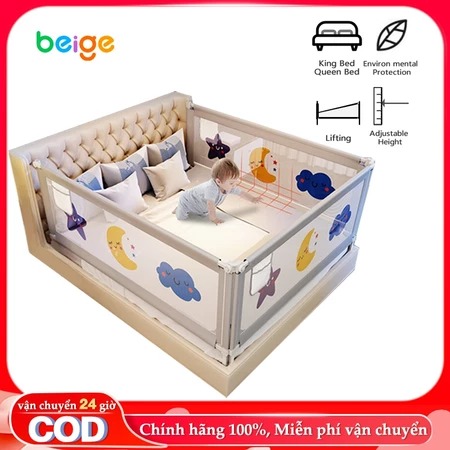 hồng 1 Thanh 1m8  Thanh chắn giường cho bé Beige, 30 mức điều chỉnh độ cao, trượt lên xuống dễ dàng