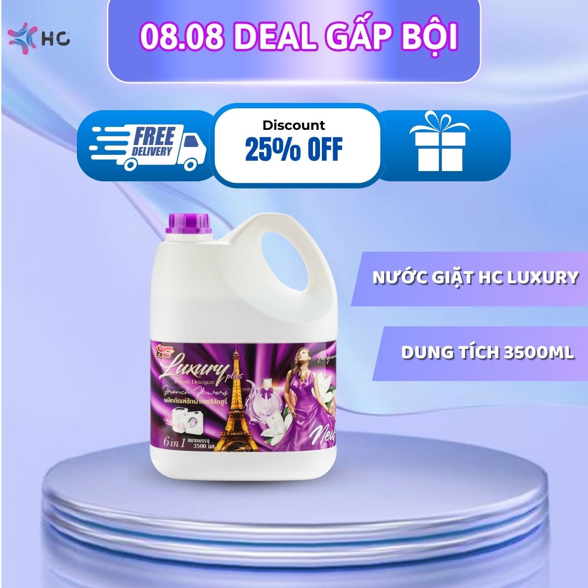 Nước giặt hc luxury tím 6 in1 3500ml lưu hương bền lâu chống ẩm mốc