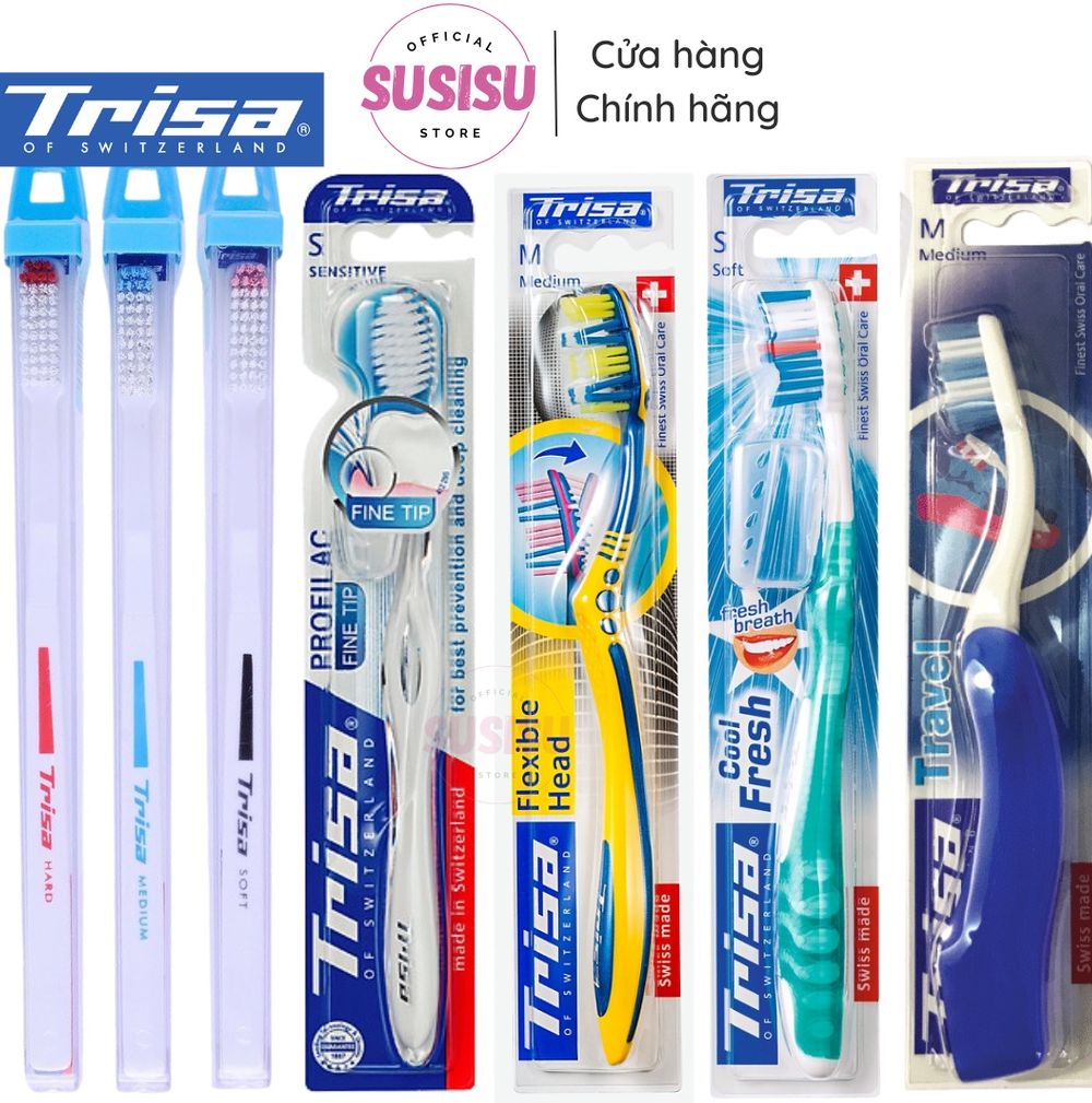Bàn chải đánh răng TRISA Fresh Thụy Sĩ/Bàn chải Trisa các loại Hard/Medium/soft/Trisa Travel/Flexible Head/Fine Tip