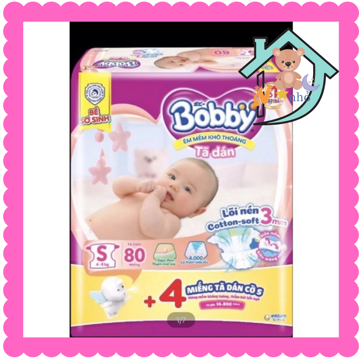 ( Tặng 2 Miếng) Tả Dán Sơ Sinh Bobby S80 (80 miếng) tặng thêm 2 miếng miếng mẫu mới dành cho bé 4-8kg