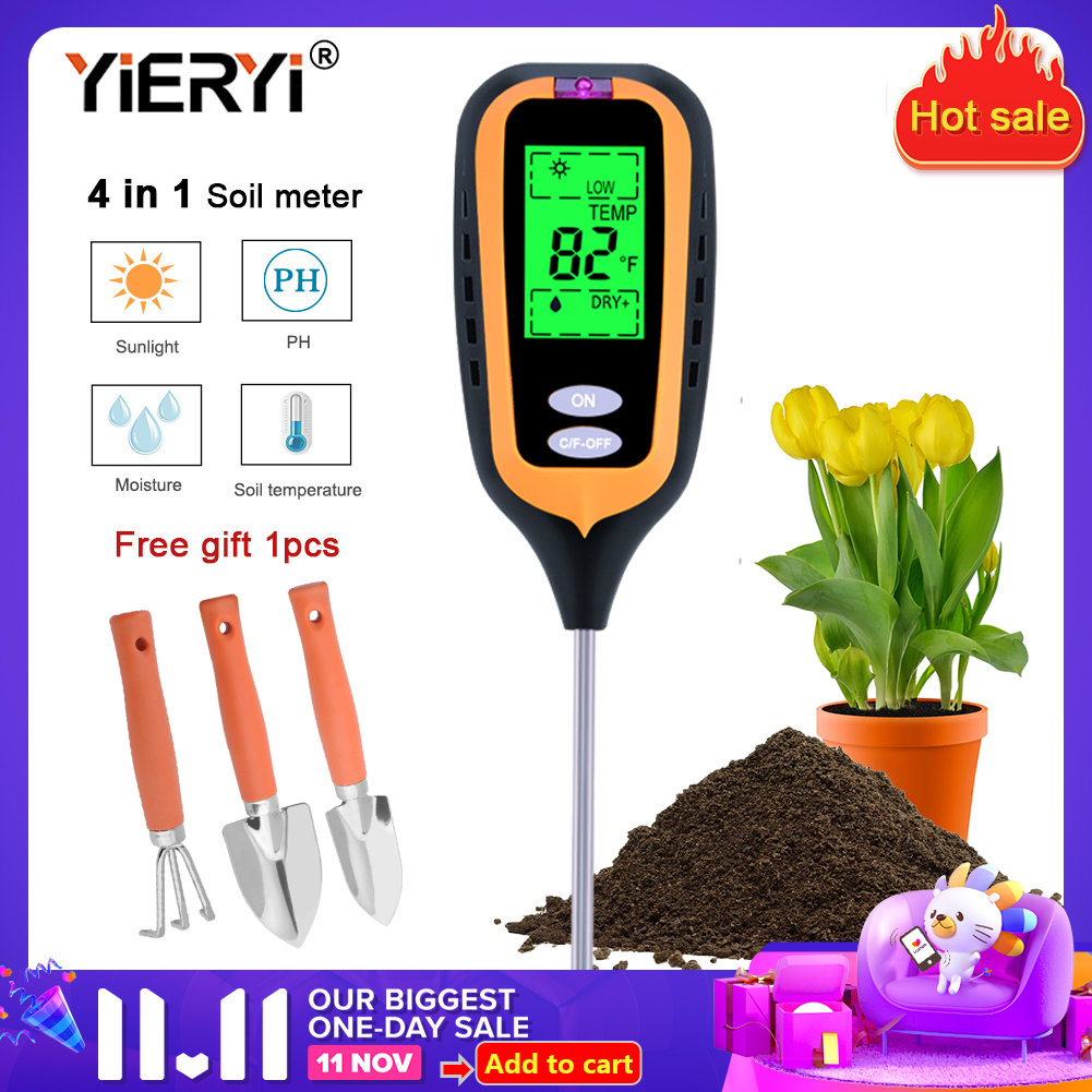 Máy Đo Độ Ẩm Đất 4 Trong 1 Mới Cho Độ Ẩm PH Dụng Cụ Làm Vườn Nhiệt Độ Ánh Sáng Mặt Trời