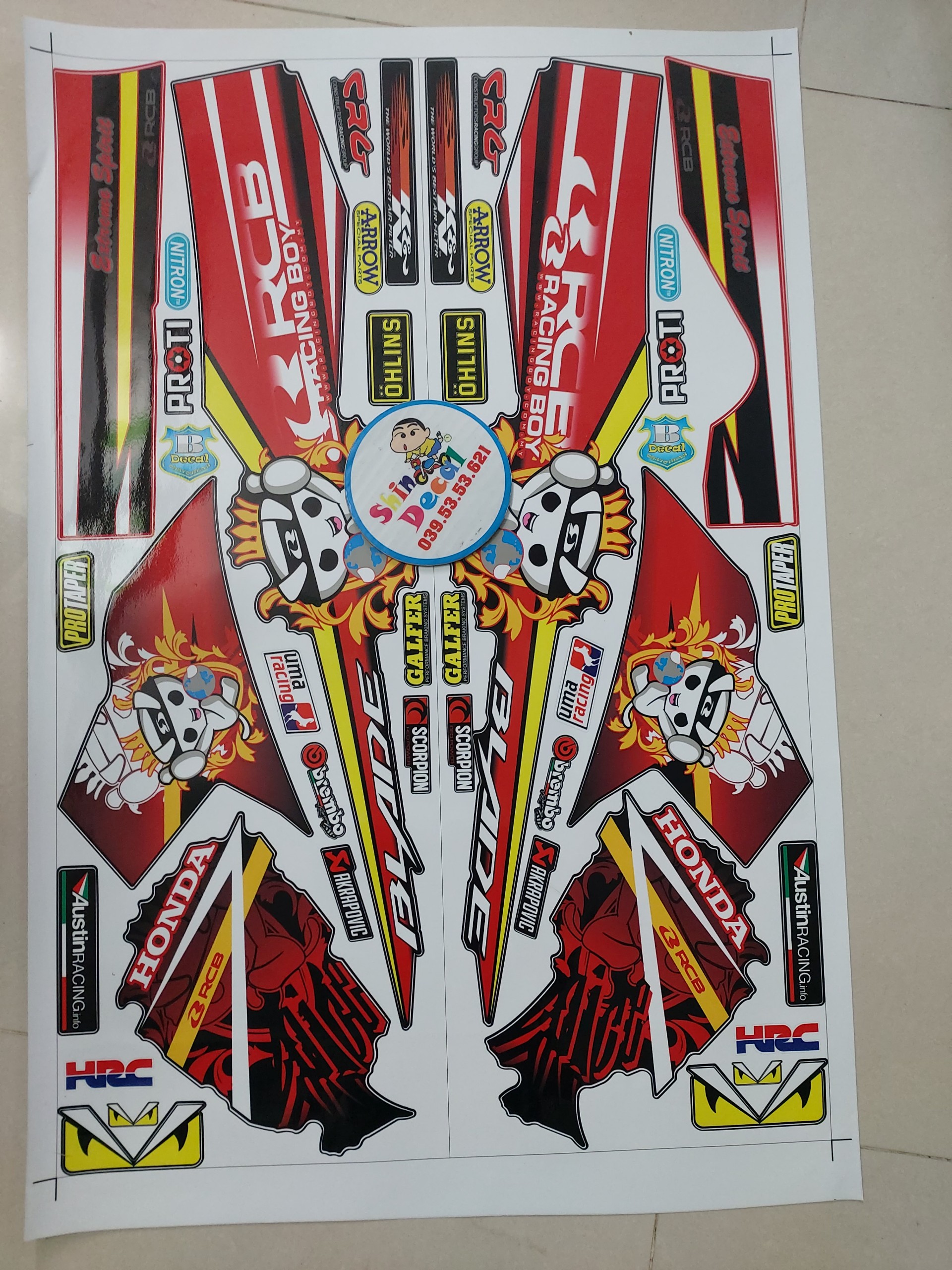 [HCM]Tem xe honda blade racingboy đỏ đen