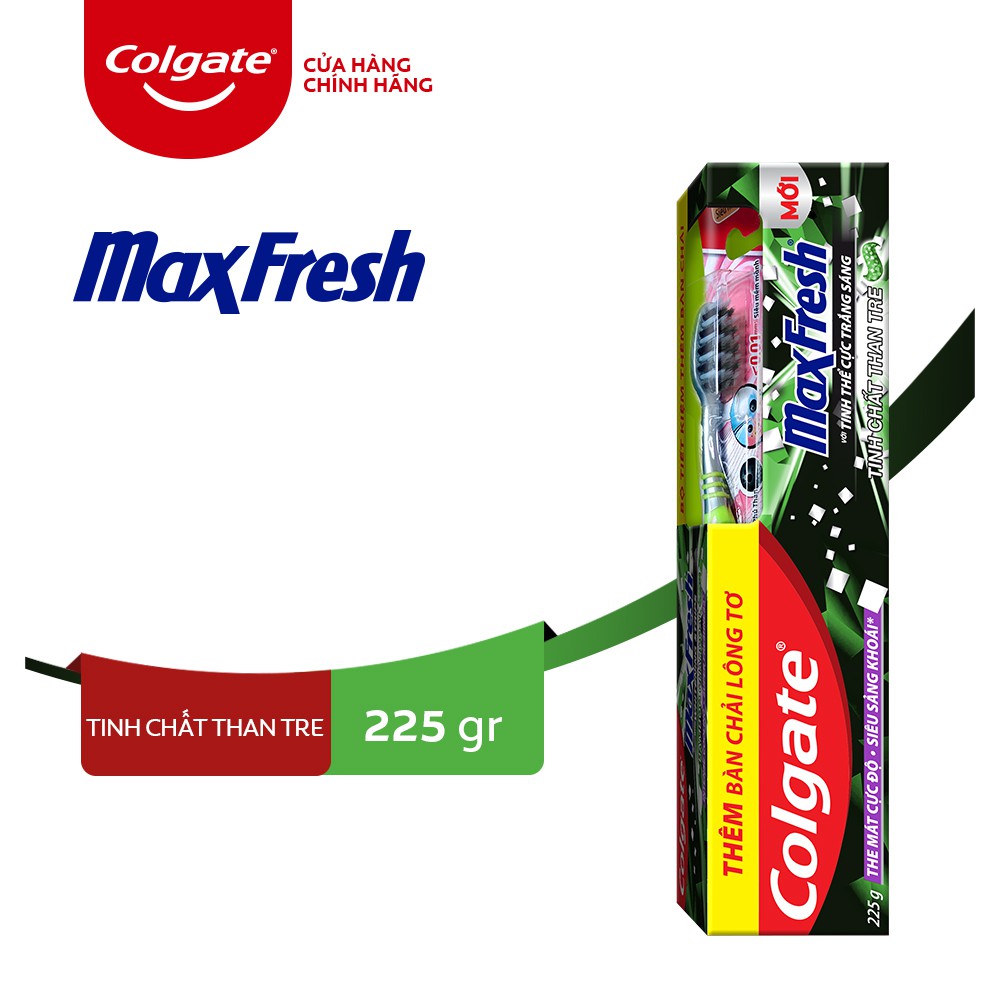 Kem đánh răng Colgate Maxfresh Tinh Chất Than 225g Tre tặng kèm bàn chải đánh răng