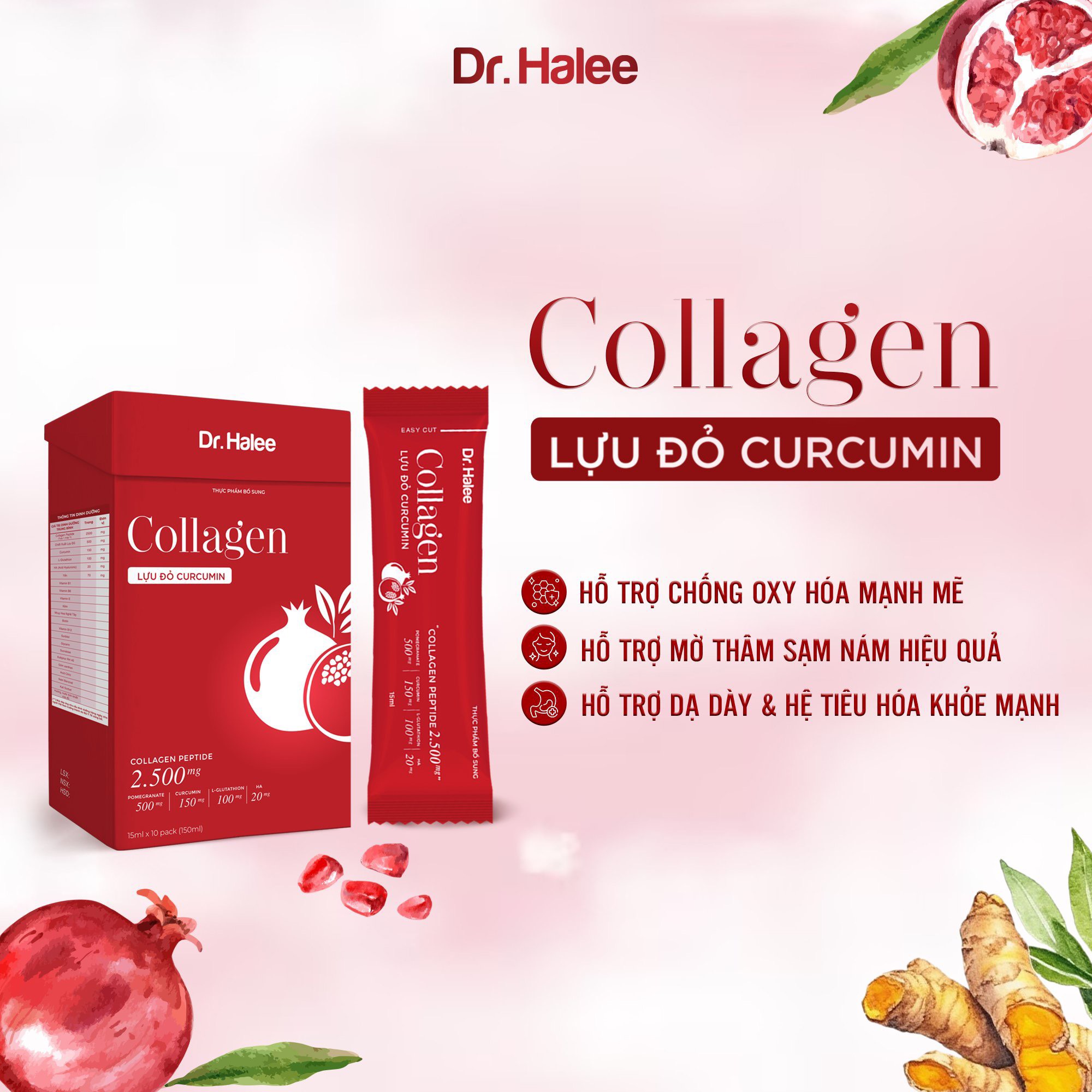 Collagen Lựu đỏ Curcumin - Hộp 10 gói