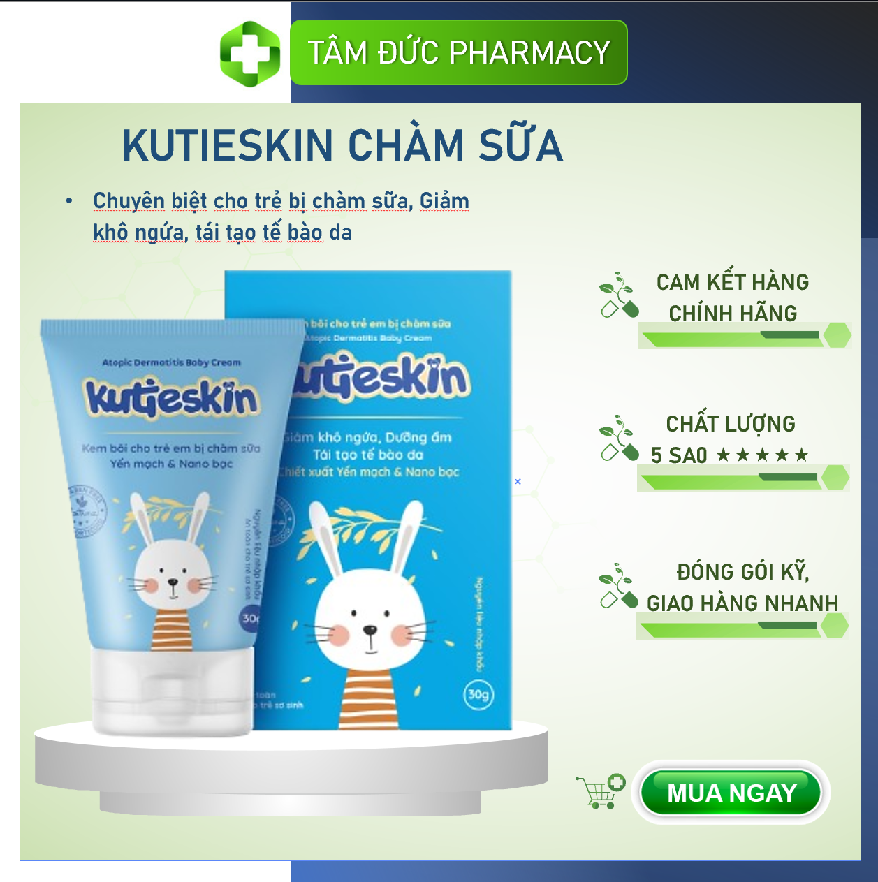 [HCM]Kem Chàm Sữa KUTIESKIN [Tuýp 30gr] - Dùng được cho trẻ sơ sinh [kutiskin cutieskin kutiekin]