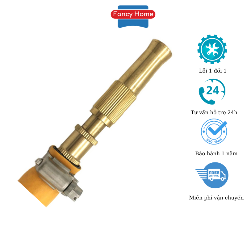 Đầu Vòi Xịt Tưới Bằng Đồng Tăng Áp Suất Nước Tưới Cây, Rửa Xe Nhiều Chế Độ Tiện Lợi ( Tặng Kèm Đai Siết )