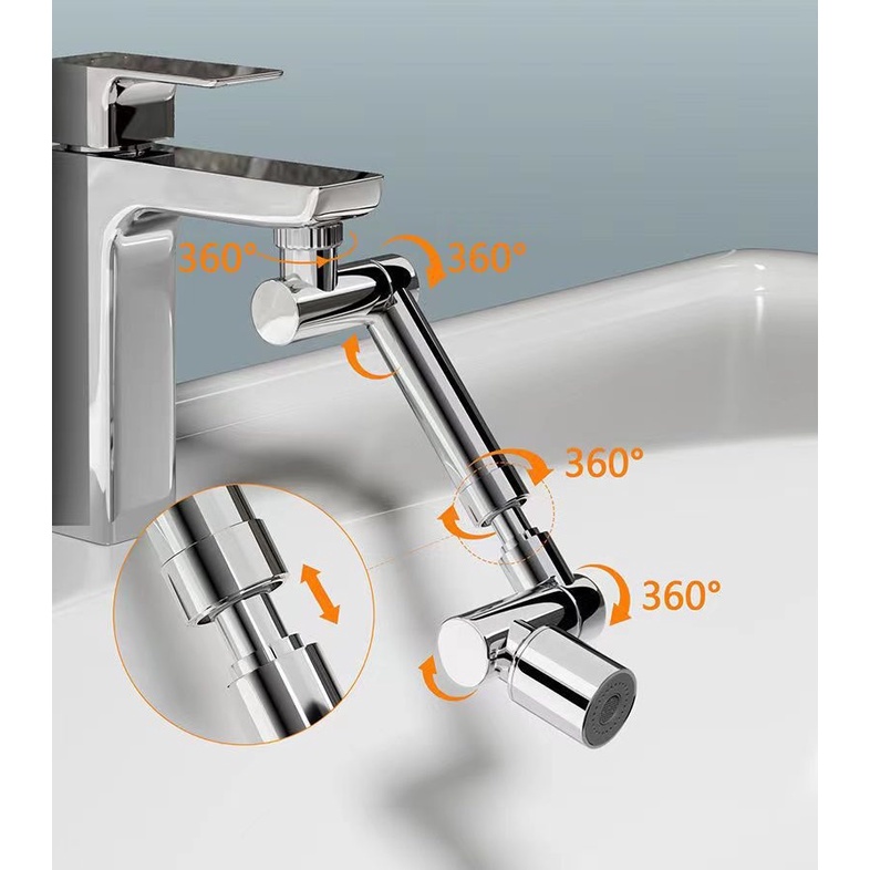 Đầu nối vòi nước thông minh xoay 1440 độ, đầu vòi phun nước tăng áp 2 chế độ nước