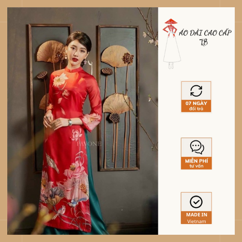 Áo Dài Cách Tân Nữ [Freeship] Áo Dài Sen Đính Kết Cao Cấp Màu Hồng, Vàng, Đỏ Xanh AD02