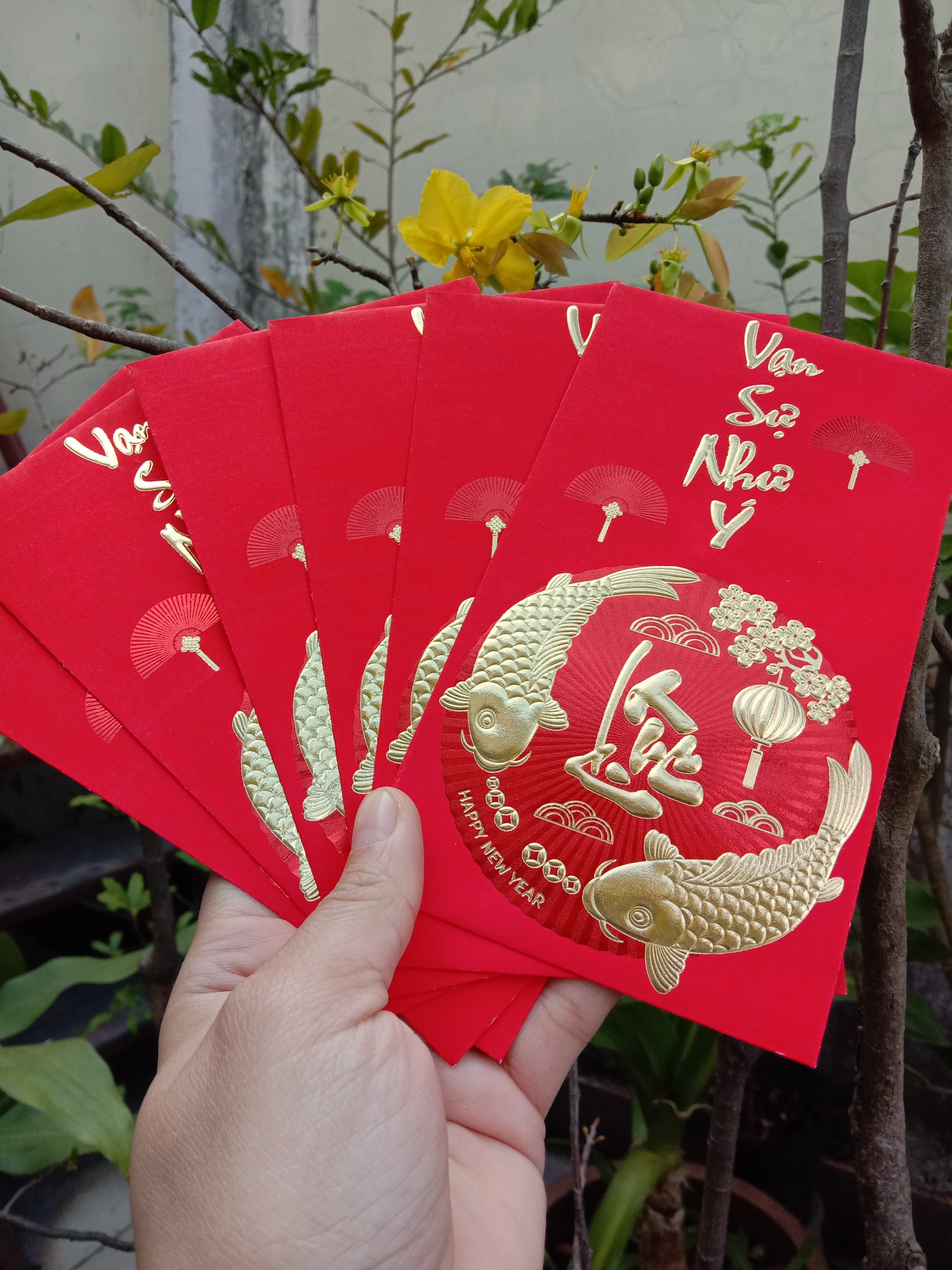 [Hàng xịn]Bao lì xì đỏ chữ nổi 3D truyền thống trung hoa (1 bao 6 cái) đựng vừa tờ 500k đứng size 9*17 cm nắp 3cm