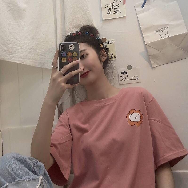 Áo thun Unisex tay lỡ Form rộng in Hình hoa cúc - ATFR