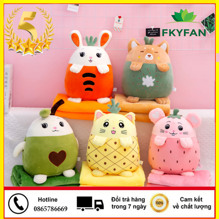 Video chi tiết chăn [CHĂN CỠ ĐẠI] Chăn gối văn phòng Bộ chăn gối văn phòng hình hoa quả dễ thương Chăn mềm cao cấp chan van phong