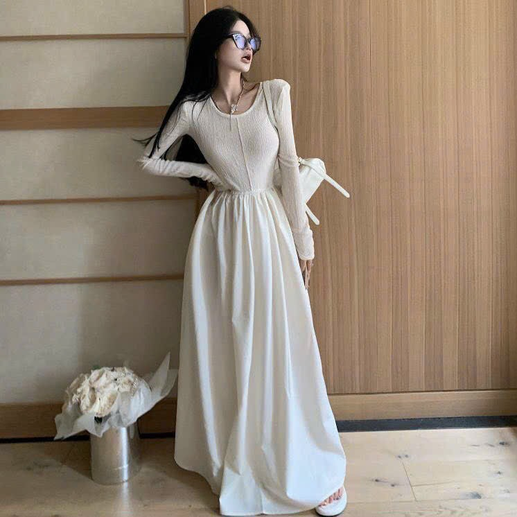 Váy maxi dáng xòe cổ tròn tay dài , đầm nữ dáng dài đi chơi đi dự tiệc mùa hè G25