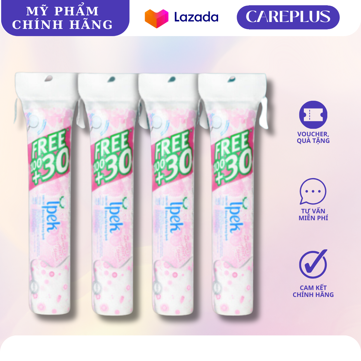 Combo 4 gói bông tẩy trang ipek thổ nhĩ kì 130 miếng