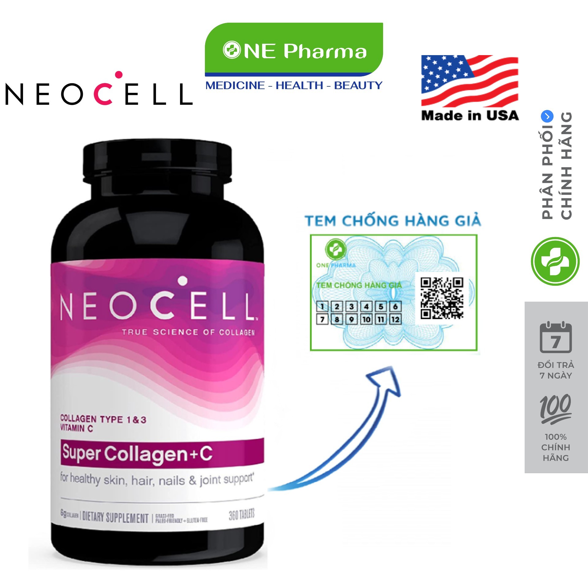 Neocell chính hãng - viên uống neocell super collagen +c type 1, 3 của mỹ 360 viên