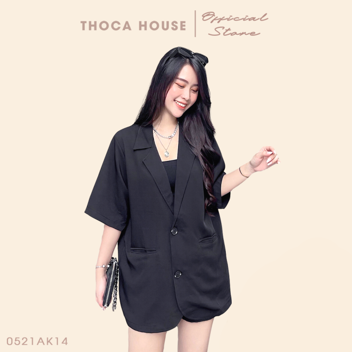 Blazer khoác vest tay ngắn túi nấp trơn trắng, đen, nude THOCA HOUSE trẻ trung, thanh lịch công sở