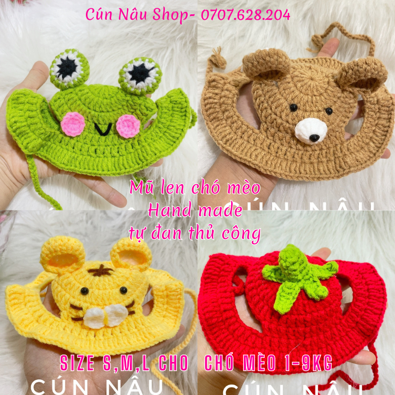 Mũ len chó mèo, nón len handmade cho thú cưng đủ size 1-9kg