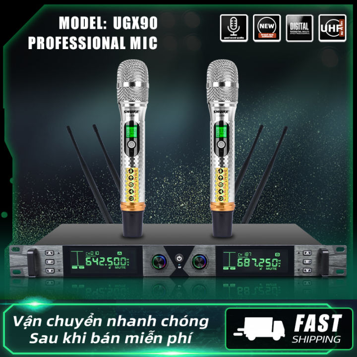 Micro không dây bãi mỹ bán chạy nhât, micro karaoke không dây shure ugx90 cao cấp, micro karaoke chống hú rít cực tốt hàng chuẩn 4 râu tự ngắt, sóng cực khỏe bắt xa tới 100m, tự động dò sóng sạch, chất âm trong trẻo