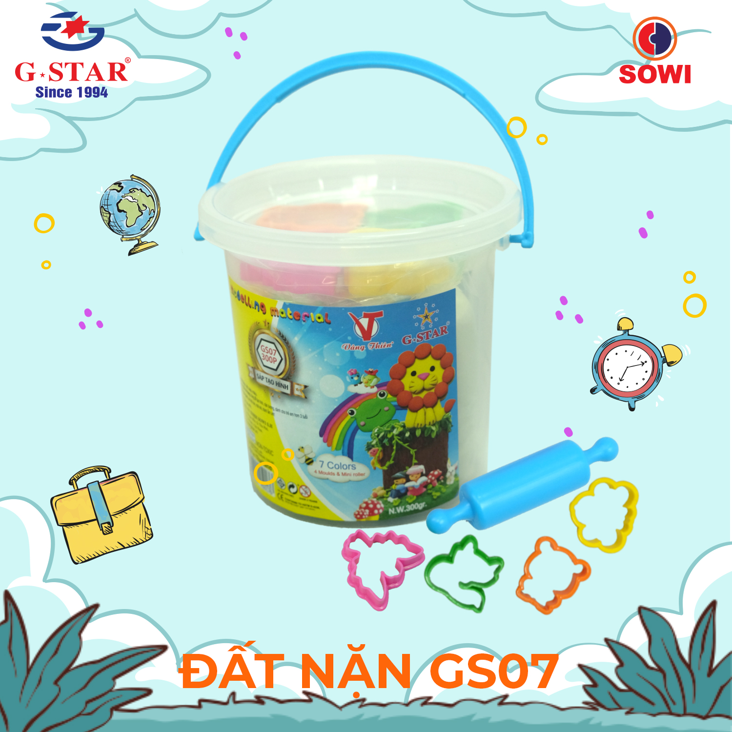 Đất nặn tạo hình 7 màu gstar gs07-300p kèm 4 khuôn và 1 cây lăn sản xuất tại thái lan - k pen