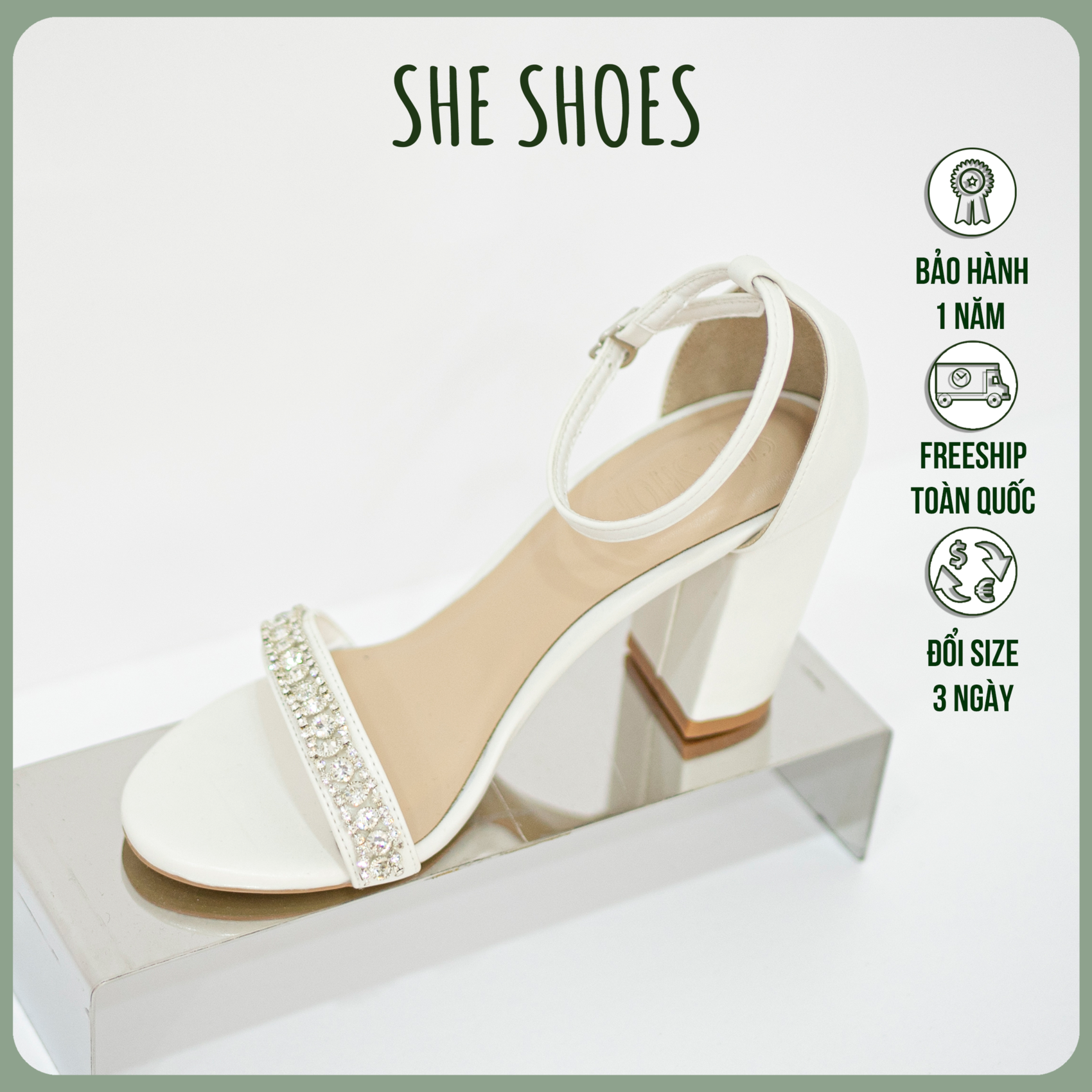 Sandal giày cưới trắng đính đá cao cấp NEW ARRIVAL, độc quyền bởi SHE