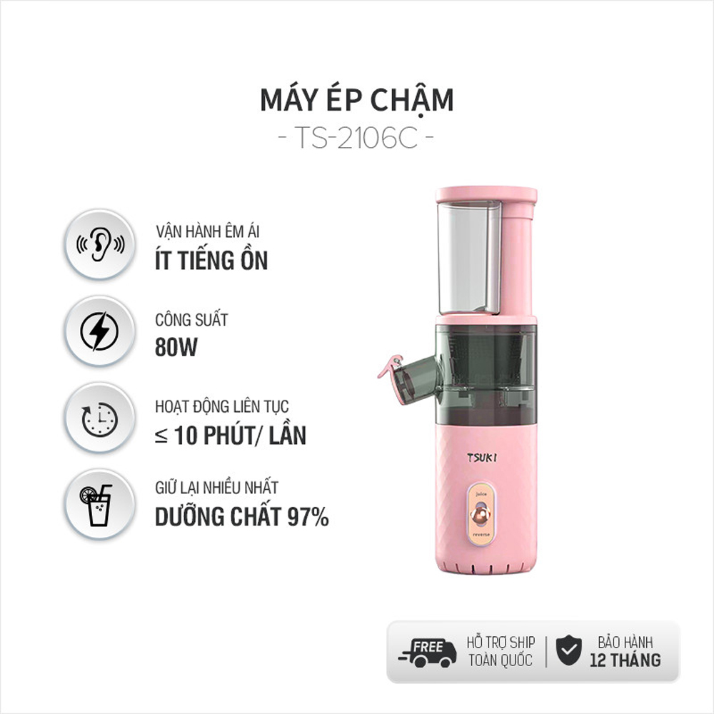 Máy ép chậm ts 2106c ép trái cây nguyên chất, máy ép chậm hoa quả mini tsuki công suất 80w, thiết kế nhỏ gọn đa năng, công nghệ nhật bản vắt kiệt bã giữ nguyên chất dinh dưỡng