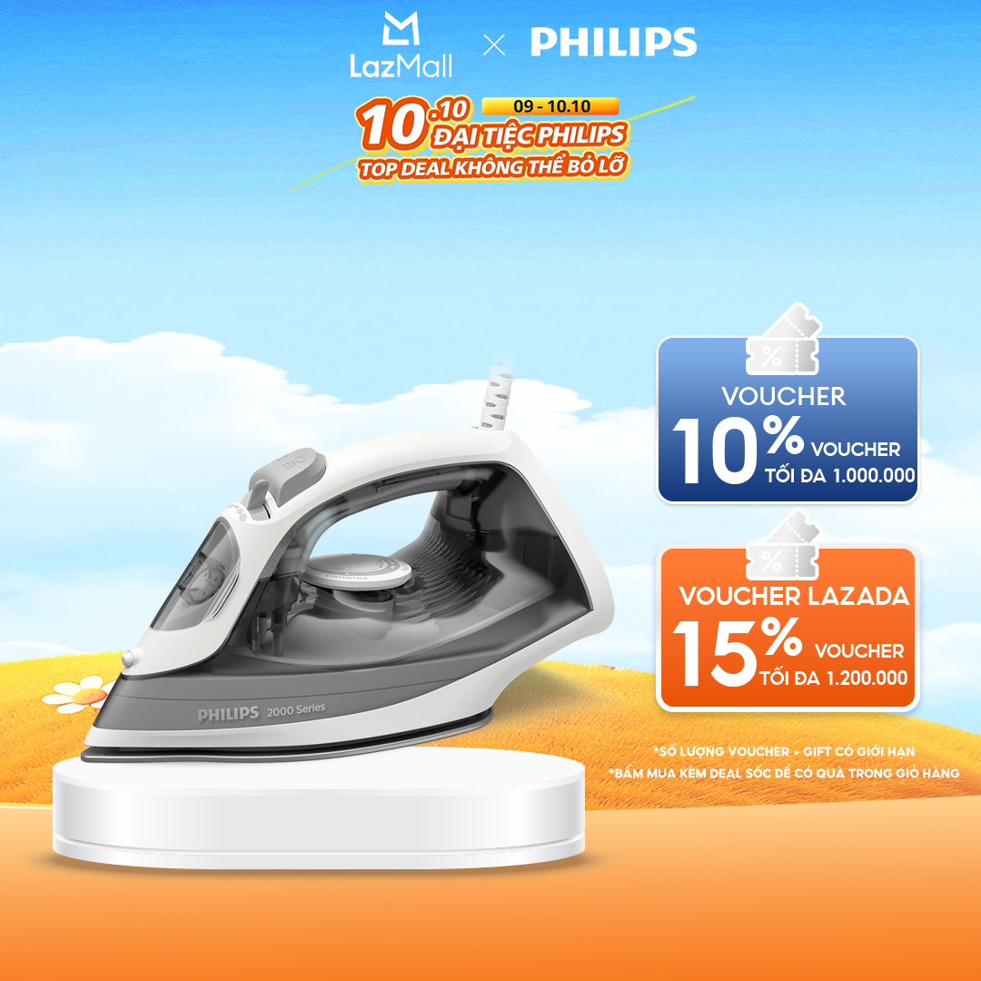 [NGÀY THƯƠNG HIỆU TỎA SÁNG DUY NHẤT 22.04] Bàn Ủi Hơi Nước Philips DST2020/80 | 2000W| mặt đế ceramic - Hàng Chính Hãng