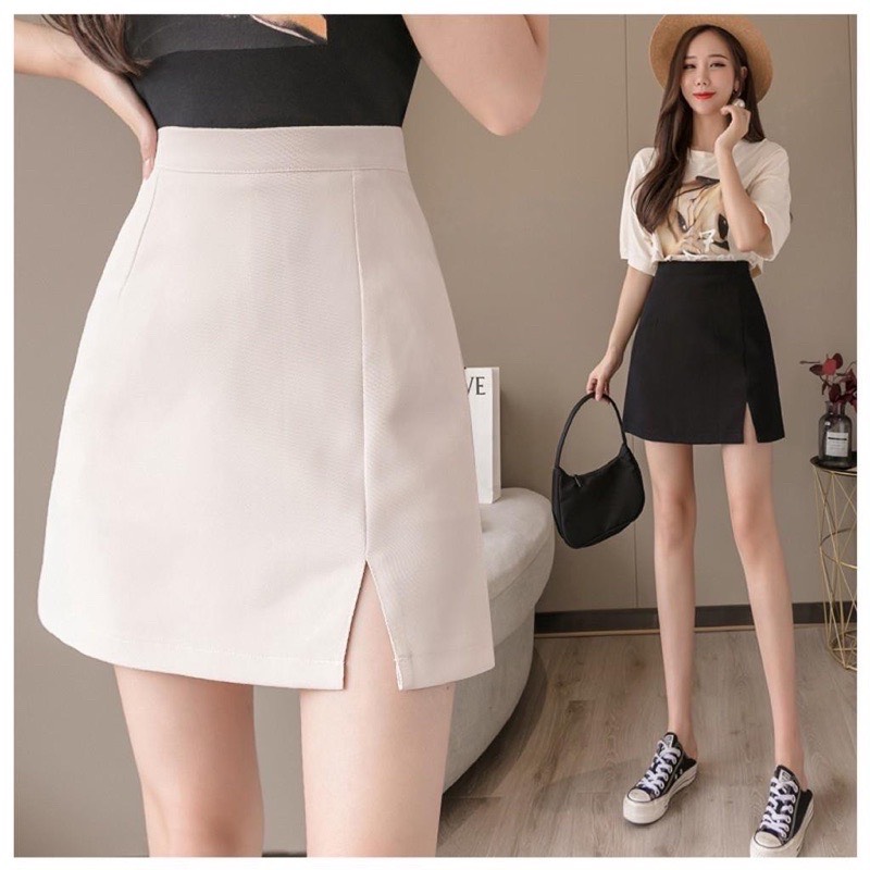 Chân váy công sở chữ A cạp cao sườn xẻ tà cá tính