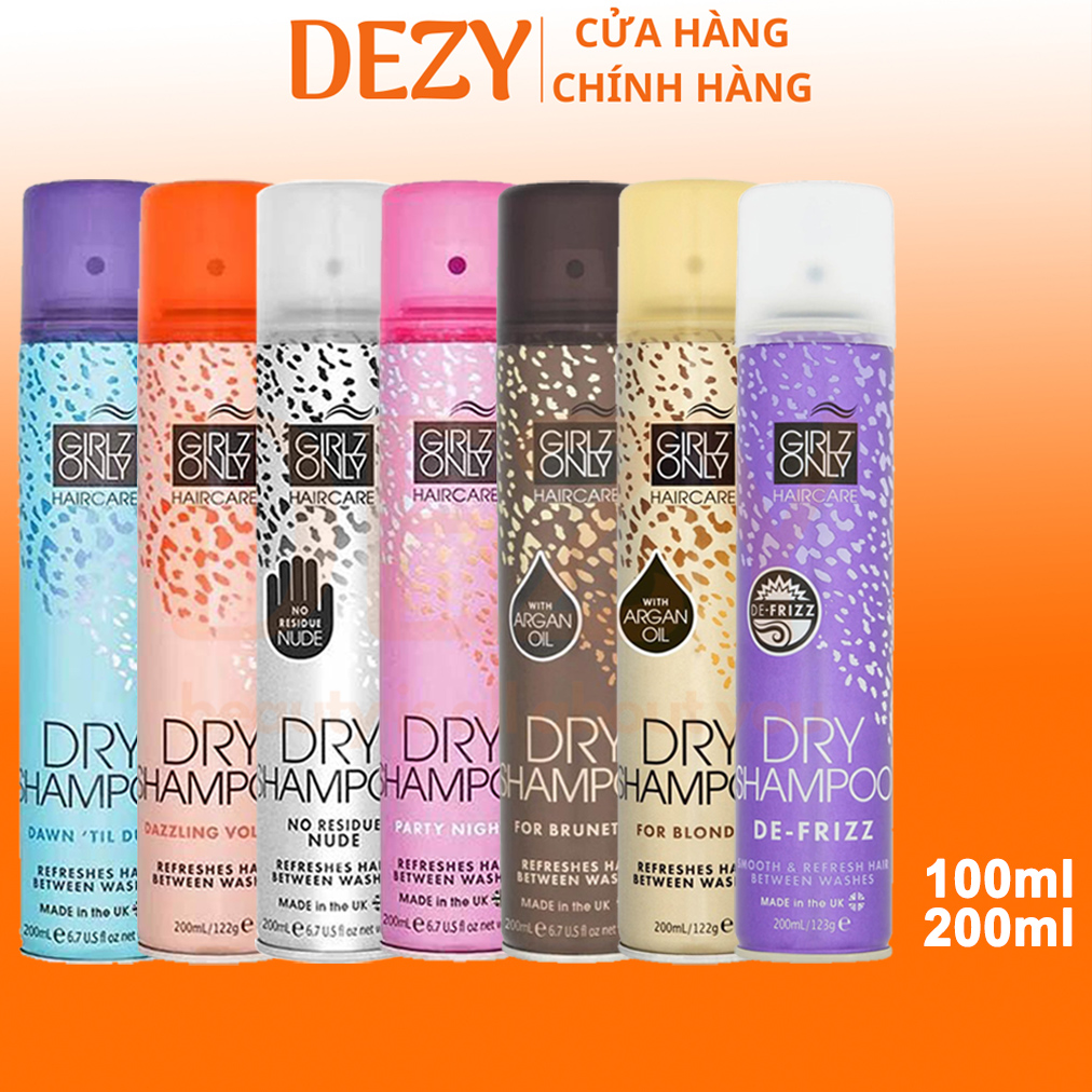 Dầu Gội Khô Dạng Xịt Girlz Only Dry Shampoo 200ml - Dầu Gội Đầu Dưỡng Tóc Cho Nam Nữ Party Nights Suôn Mềm Dusk Til Dawn Hương Chanh No Residue Nude Cho Da Đầu Dầu Dazzling Volume Sạch Tóc Phồng Tóc Chăm Sóc Tóc Anh Quốc Dezy Official Store