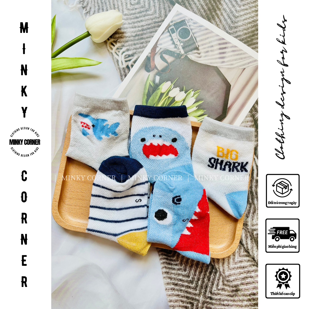 Set tất hình cá mập đáng yêu cho bé trai giữ ấm chân mùa thu đông