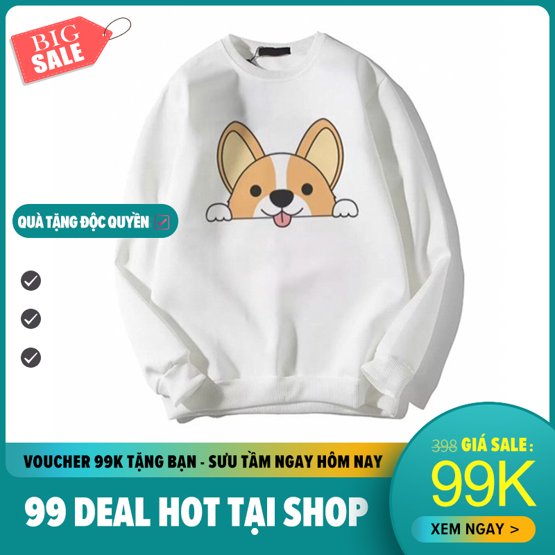Áo hoodie Cardigan Welsh Corgi Chất Nỉ Bông