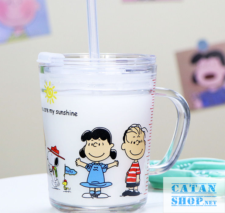 [HCM]Cốc Ly chịu nhiệt thủy tinh chia vạch có nắp tránh đổ nước (tặng kèm ống hút) cốc ly pha sữa (mẫu ngẫu nhiên) GD350-Lyconap